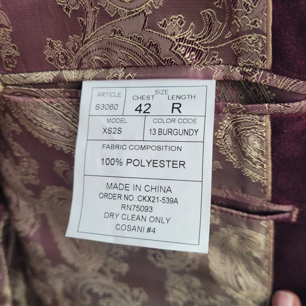 NewLinea Uomo Burgundy Velvet Sport Coat Blazer Jacket Mens NWT Burgundy 42R